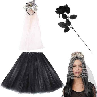 Pack de Diadema, Tutu, y Rosa Halloween ( Tutu 40 cm Talla Única de Adulto)