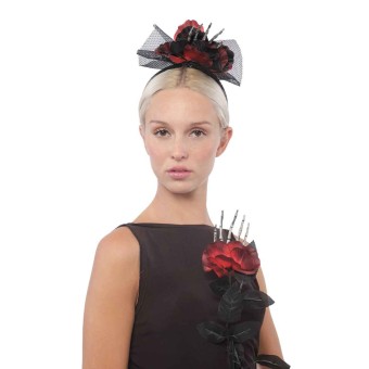 Pack de Diadema y Rosa con Mano de Esqueleto