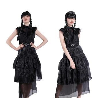 Disfraz Gótico Victoriano para Mujer – Estilo Merlina Wednesday con Vestido Negro Elegante