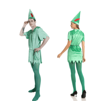 Disfraz Peter Pan Adulto 4 Piezas Gorra Orejas Vestido Medias – Disfraz Duende Verde Halloween Navidad Carnaval Cosplay