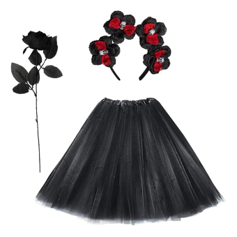 Pack de Accesorios Catrina Zombie Mujer– Tutú, Diadema y Rosa Negra