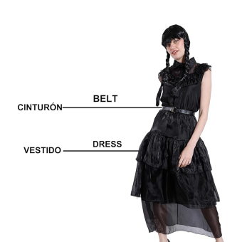 Disfraz Gótico Victoriano para Mujer – Estilo Merlina Wednesday con Vestido Negro Elegante