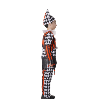 Disfraz Arlequín Niño – Conjunto Rombos Rojo y Negro con Sombrero