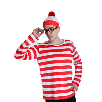Disfraz de Wally Hombre con Camiseta de Rayas y Gorro con Pompón