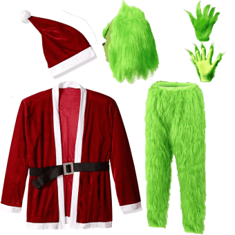 Disfraz Grinch, traje de monstruo verde, disfraz papa noel para Hombre Adulto