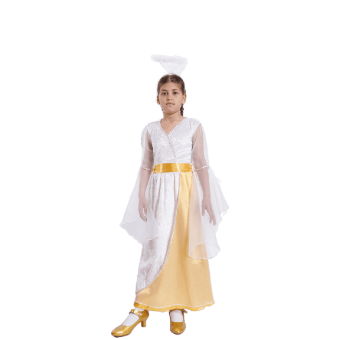 Disfraz Angel Niña, Disfraz Navidad, Angelito 3-12 años, 3Pcs pack Vestido Blanco Dorado, Halo y Calcetines