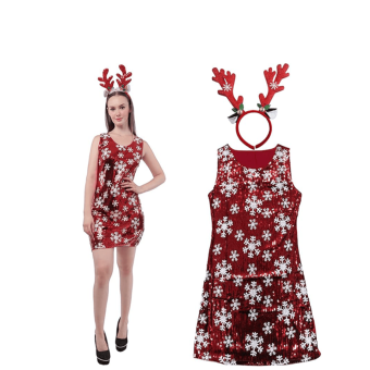 Vestido de Navidad con Lentejuelas y Tela Elástica para Mujer-Diseño Copos de Nieve