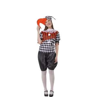 Disfraz de Arlequina Bufona Clásica – Mujer – Rojo y Negro – Halloween & Carnaval