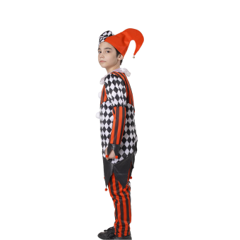 Disfraz Arlequín Niño – Conjunto Rombos Rojo y Negro con Sombrero