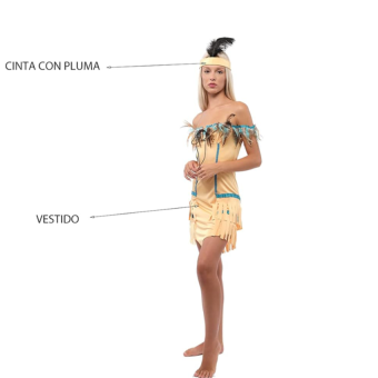 Disfraz de India Americana para Mujer con Flecos y Banda con Plumas
