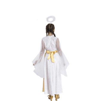 Disfraz Angel Niña, Disfraz Navidad, Angelito 3-12 años, 3Pcs pack Vestido Blanco Dorado, Halo y Calcetines