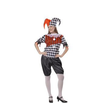 Disfraz de Arlequina Bufona Clásica – Mujer – Rojo y Negro – Halloween & Carnaval