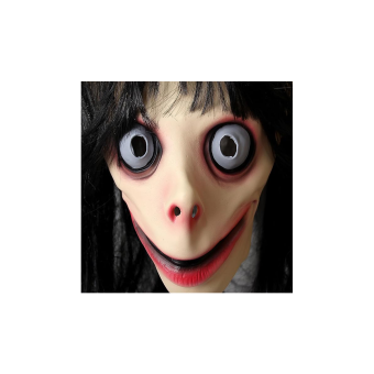 Máscara de Látex de Momo con Pelo para Adulto – Realista y Terrorífica