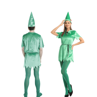 Disfraz Peter Pan Adulto 4 Piezas Gorra Orejas Vestido Medias – Disfraz Duende Verde Halloween Navidad Carnaval Cosplay