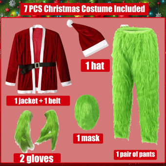 Disfraz Grinch, traje de monstruo verde, disfraz papa noel para Hombre Adulto