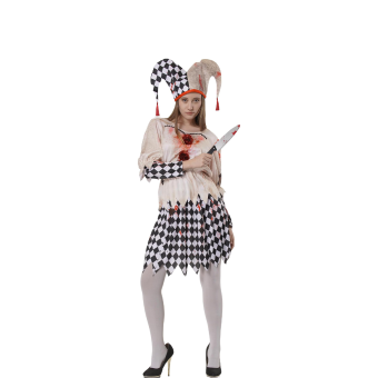 Disfraz Payasa Arlequín Sangrienta Mujer – Vestido Terror Halloween con Sombrero y Manchas de Sangre