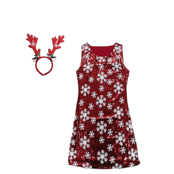 Vestido de Navidad con Lentejuelas y Tela Elástica para Mujer-Diseño Copos de Nieve