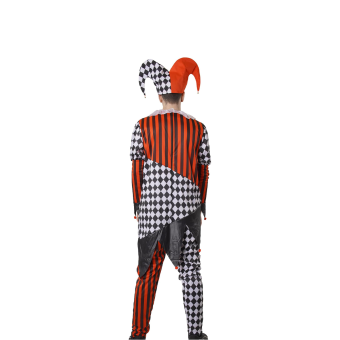 Disfraz de Payaso Arlequín para Hombre - Mono con Gorro Rojo y Negro