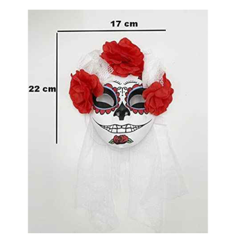 Máscara Catrina con Velo y Rosas - Disfraz Novia Halloween