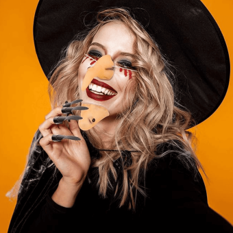 Pack de Accesorios de Bruja – Sombrero, Nariz, Barbilla, Uñas y Dientes Mujer