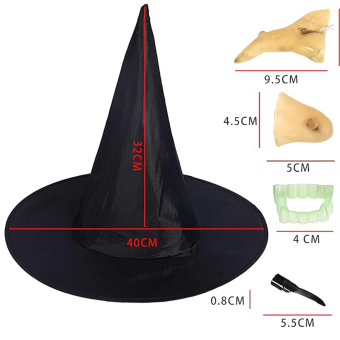 Pack de Accesorios de Bruja – Sombrero, Nariz, Barbilla, Uñas y Dientes Mujer