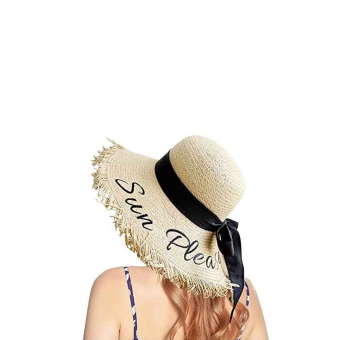 Sombrero Pamela de Paja para Mujer con Ala Ancha y Bordado "SUN PLEASE"