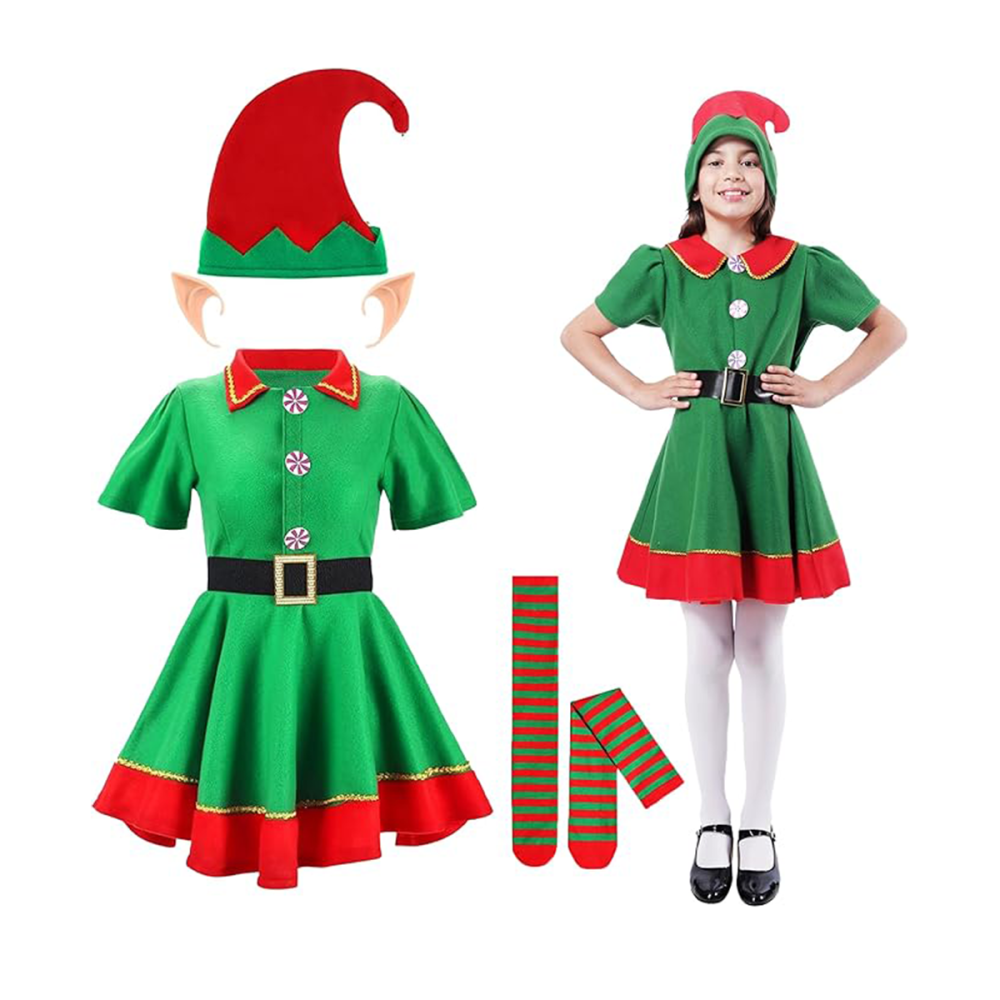 Disfraz Elfo Niña, Disfraz Navideño, Ayudante de Papa Noel Niña