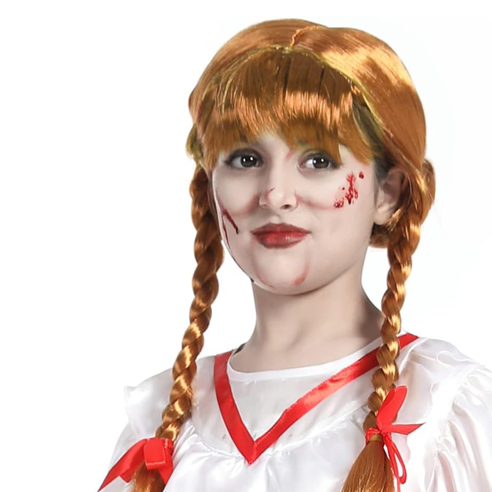 Peluca Annabelle con Dos Trenzas – Accesorio de Muñeca de Terror para Niña