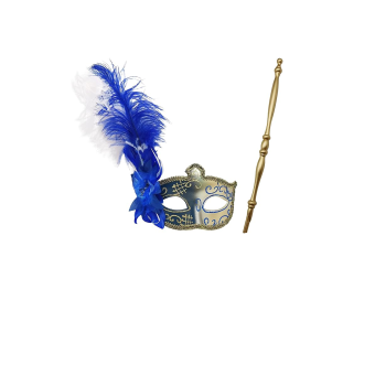 Máscara veneciana clásica con vara sostenedora, estilo barroco para fiestas de máscaras, carnaval o galas temáticas. Diseño elegante, se sujeta con la mano.

