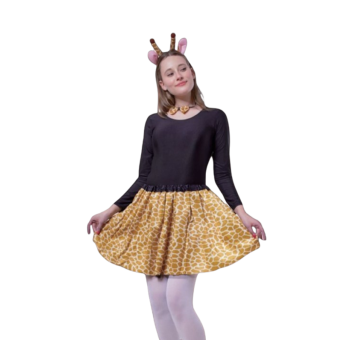 Pack disfraz jirafa mujer con falda, diadema y pajarita
