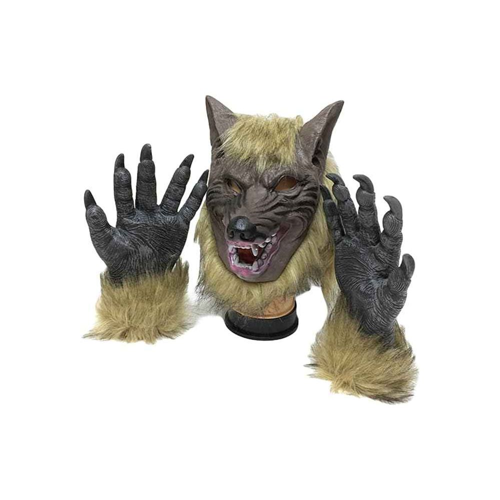 Máscara de cabeza de lobo con guantes 