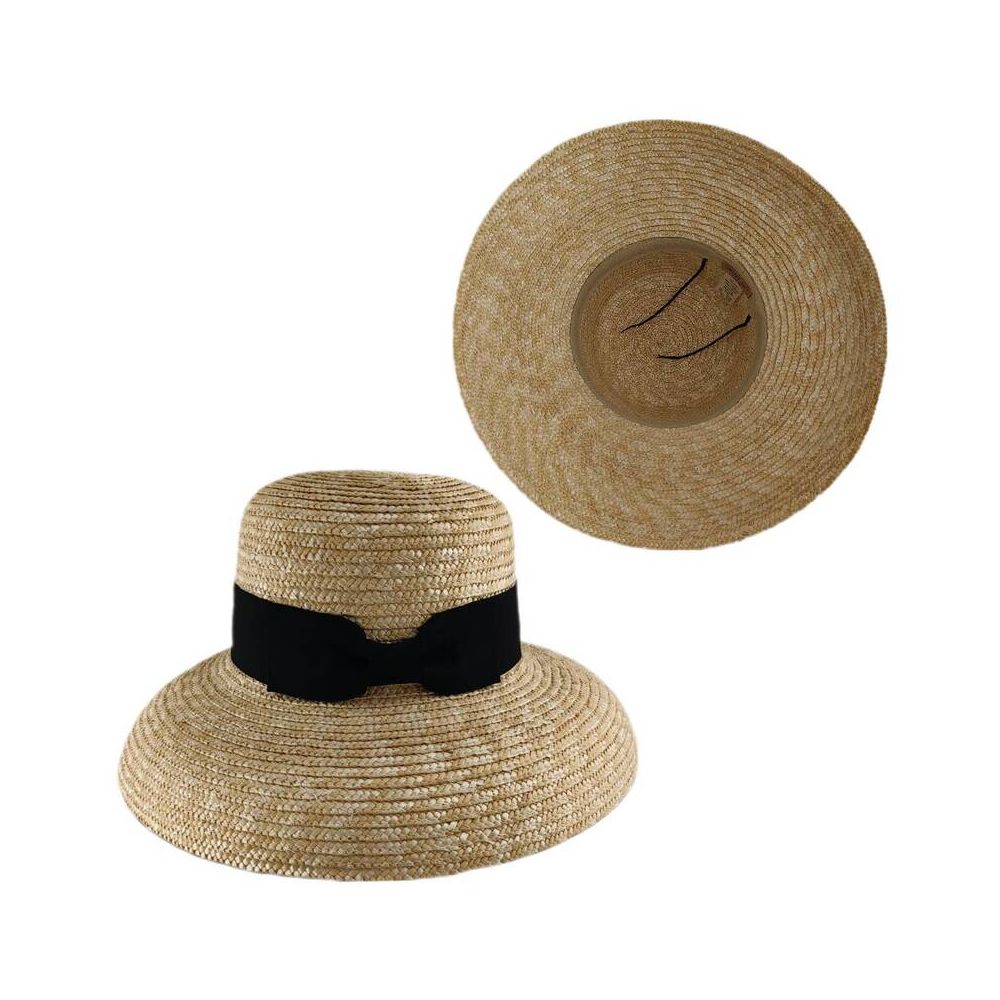 Sombrero Mujer Verano de Paja Natural Original Grande de Ala ancha con cinta, Protección Solar UPF 50+ para Playa, Viaje Mujer Adulto color Beige