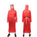disfraz diablo hombre túnica roja, disfraz con capucha y cuernos, disfraz demonio con cinturón cordón, disfraz Halloween diablo