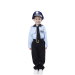 Disfraz de policía para niño con camisa de manga larga, bolsillo con texto 'POLICE', pantalones oscuros, cinturón y corbata. Ideal para fiestas y eventos temáticos. No incluye gorro.