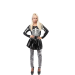 Look completo de esqueleto para mujer: falda con cuerdas cruzadas, camiseta de huesos y pantalones de rayas