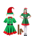 Disfraz de elfo de Navidad para niña, completo con vestido, sombrero, orejas de silicona, cinturón y medias hasta la rodilla en rojo y verde.