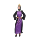 Disfraz de Reina Malvada de Blancanieves para mujer, vestido morado y negro con capucha, corona, piedra roja en la frente, cuello blanco, mangas acampanadas y cinturón dorado