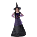 disfraz bruja niña elegante, vestido de bruja lila y negro niña, disfraz Halloween brujita con sombrero, disfraz de magia niña