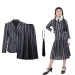 Niña con disfraz Miércoles Addams infantil, conjunto de blazer a rayas, falda plisada negra y corbata, estilo uniforme Nevermore