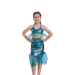 Niña con disfraz de sirena verde brillante con escamas y volantes de tul. Disponible también en color verde. Ideal para fiestas y disfraces.