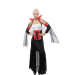 Disfraz de vampira elegante y gótica para mujer, con vestido largo, corsé simulado con cuerdas ajustables, falda de encaje traslúcido, capa roja con velcro y manguitos que simulan mangas largas. Ideal para fiestas temática