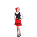 Disfraz completo de pastora de Navidad para niña, con chaleco negro, falda roja y pañuelo rojo, ideal para fiestas y representaciones navideñas.