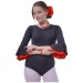 Body flamenco mujer negro maillot danza manga larga con volante, leotardo gimnasia ballet sevillanas, escote redondo, ribete rojo