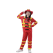 Disfraz de bombero infantil con chaqueta roja con detalles reflectantes amarillos, pantalón rojo y sombrero a juego, para un look auténtico de bombero.