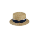 sombrero canotier mujer paja natural cinta azul marino elegante