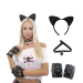 Pack de accesorios de gato para disfraz: diadema con orejas, collar y guantes, ideal para fiestas temáticas, disfraces de Halloween y cosplay.