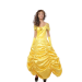 Disfraz de Bella de 'La Bella y la Bestia' con vestido elegante, caída pomposa, rosa en el pecho y guantes. Ideal para eventos especiales y fiestas temáticas