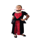 niña disfraz vampira elegante, vestido gala negro con escote rojo y tul de telarañas, disfraz Halloween infantil gótico
