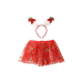 Set navideño infantil con tutú rojo de estrellas y diadema con gorritos de Navidad