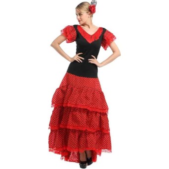 Vestido de Sevillanas Rojo y Negro ( Adulto )